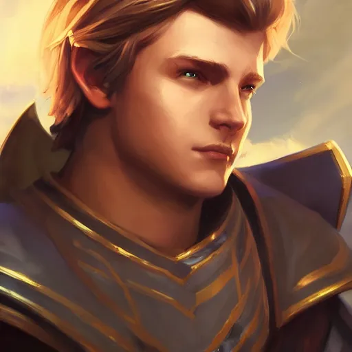 Prompt: young anduin wrynn by mandy jurgens, world of warcraft, cinematic shot, brush hard, artstation, cgsociety, high quality, brush stroke