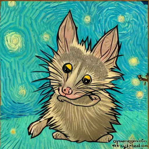 Prompt: Opposum wizard in the art style of Van Gogh