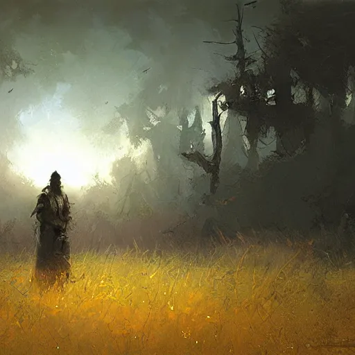 Prompt: the asphodel meadows, eerie, craig mullins