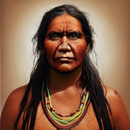 Prompt: a 3d portrait of an aboriginal woman, by Martin Schoeller