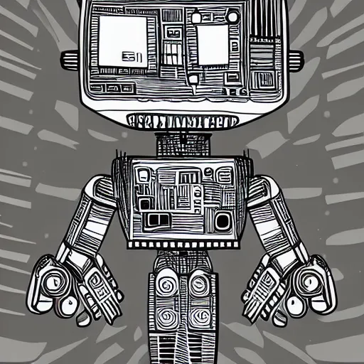 Prompt: robot. digital pen illustration.