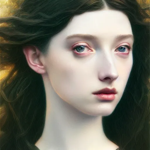 Image similar to Pre-Raphaelite Emma Dumont by Artgerm and Greg Rutkowski, intricate, elegant, highly detailed, digital painting, pale