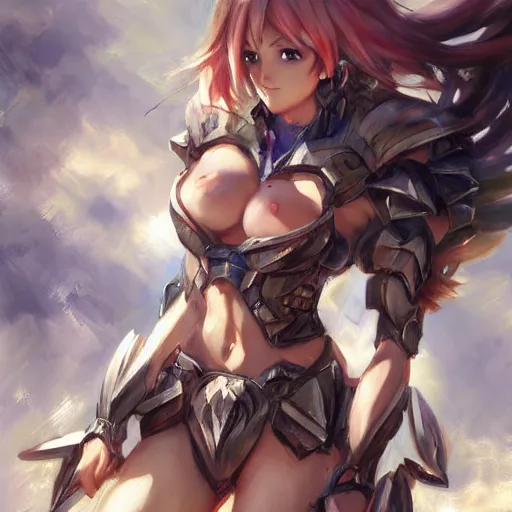 Image similar to muscular armored anime girl by daniel gerhartz, trending on art station