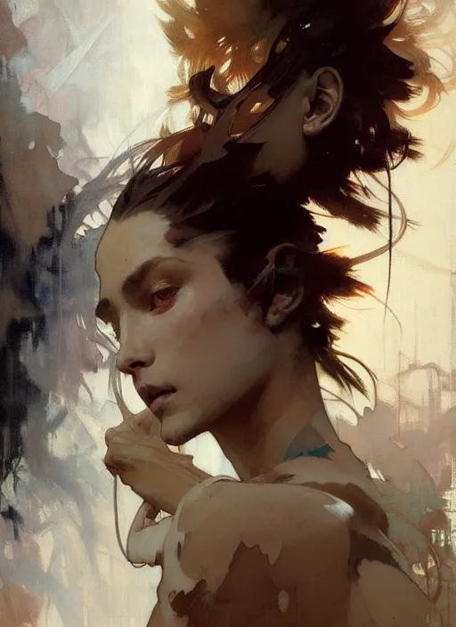 Image similar to beautiful neutral earth toned palette knife painting artwork by yoji shinkawa jeremy mann, 💃, charlie bowater and magali villeneuve and alphonse mucha, gaston bussiere, craig mullins, j. c. leyendecker, by artgerm