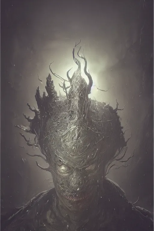 Image similar to A fancy portrait of an Amygdala from Bloodborne by Greg Rutkowski, Sung Choi, Mitchell Mohrhauser, Maciej Kuciara, Johnson Ting, Maxim Verehin, Peter Konig, 8k photorealistic, cinematic lighting, HD, high details, dramatic, dark atmosphere, trending on artstation