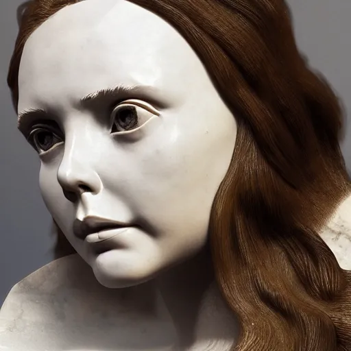 Image similar to a marble bust of actress Elizabeth Olsen, made of Carrara marble, detailed, intricate, CGI, cgsociety, trending on artstation, photograph, single subject, by Gian Lorenzo Bernini