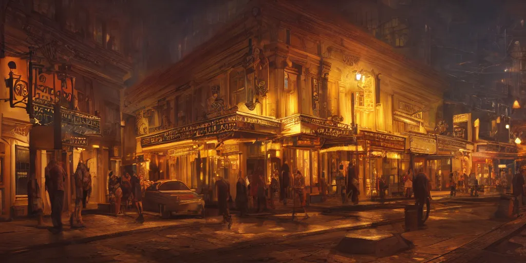 Image similar to Photorealistic theatre on quite Charlottetown night. Hyperdetailed photorealism, UHD, amazing depth, glowing rich colors, golden ration, 3d shading, cinematic lighting, artstation concept art