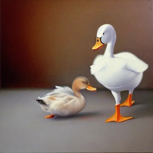 Prompt: a duck on the prowl oil painting lisa yuskavage