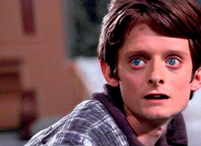 Prompt: film still of Elijah Wood as Marty McFly in Back to the Future 1985