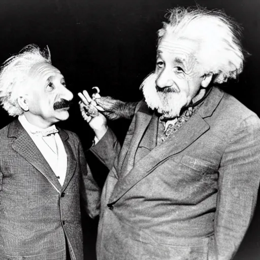 Prompt: albert einstein and a gorilla creating banana technology