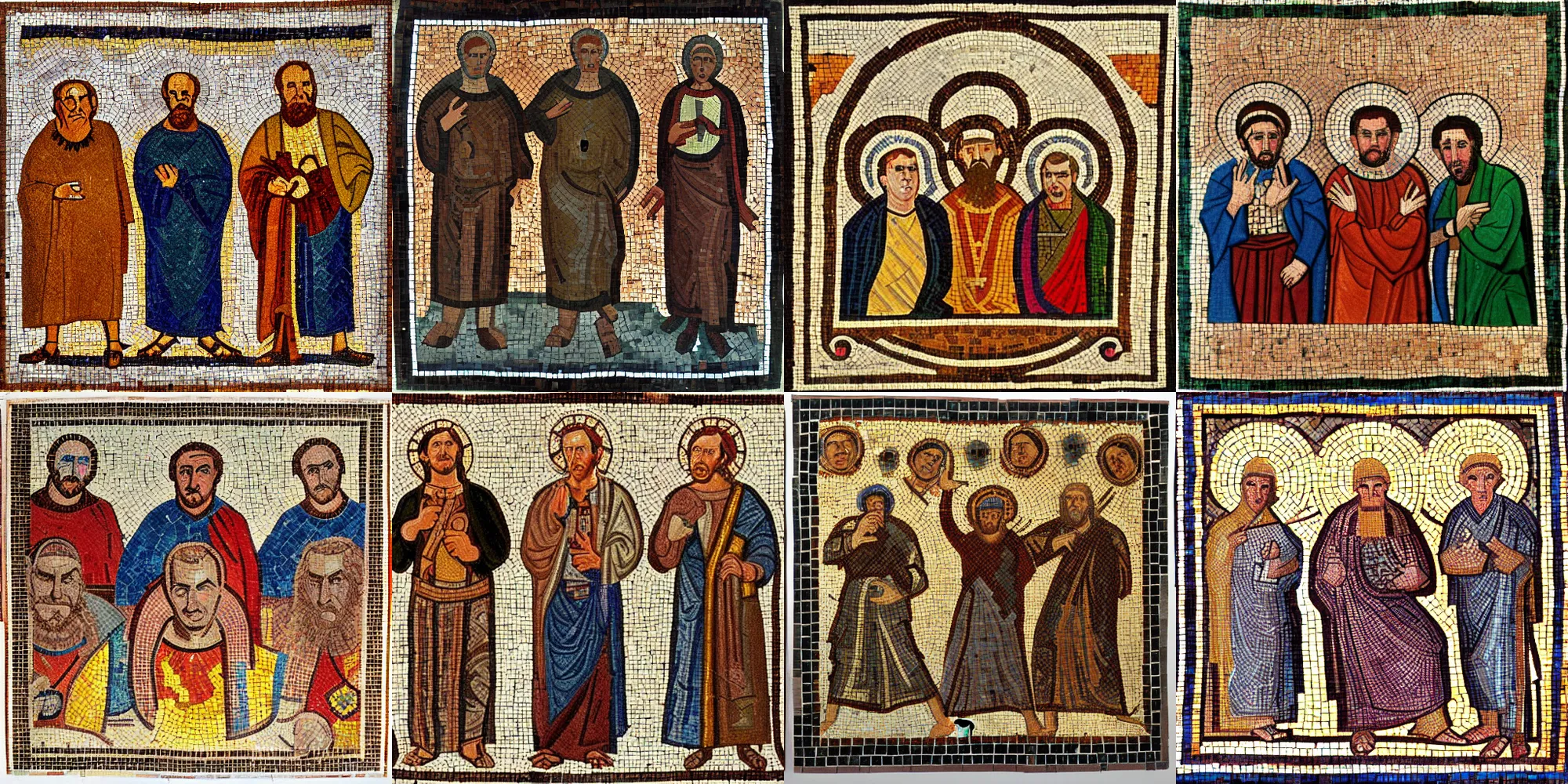 Prompt: Byzantine mosaic of the three Stooges