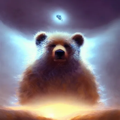 Image similar to cinematic shot of a fluffy bear wanting a hug rainny casper david friedrich raphael lacoste vladimir kush leis royo bruce pennington volumetric light effect broad light oil painting painting fantasy art style sci - fi art style realism artwork unreal engine