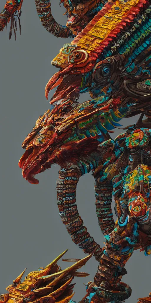 Image similar to detailed full body concept art illustration, oil painting on canvas of a mayan quetzalcoatl, biomutant, dystopian, micro detail, octane render, 4K