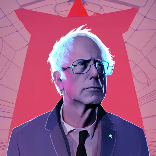 Image similar to cyberpunk bernie sanders as the leader of a futuristic communist nation, cybernetics, sharp lines, digital, artstation, colored in