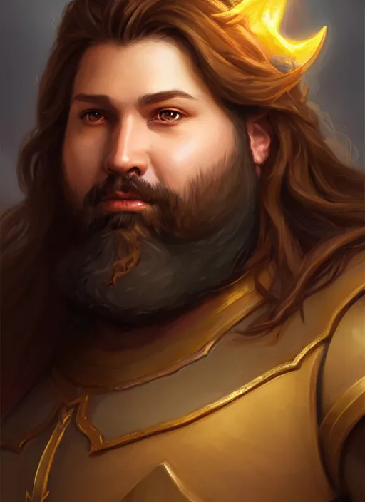 Image similar to a _ fantasy _ style _ portrait _ painting _ of light brown male paladin with long wavy brown hair chubby and beard, rpg dnd oil _ painting _ unreal _ 5 _ daz. _ rpg _ portrait _ extremely _ detailed _ artgerm _ greg _ rutkowski _ greg