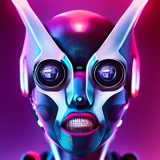 Prompt: cyberpunk insect alien face portrait, detailed face, sharp focus, synthwave art, aesthetic, octane render, raw, cinematic