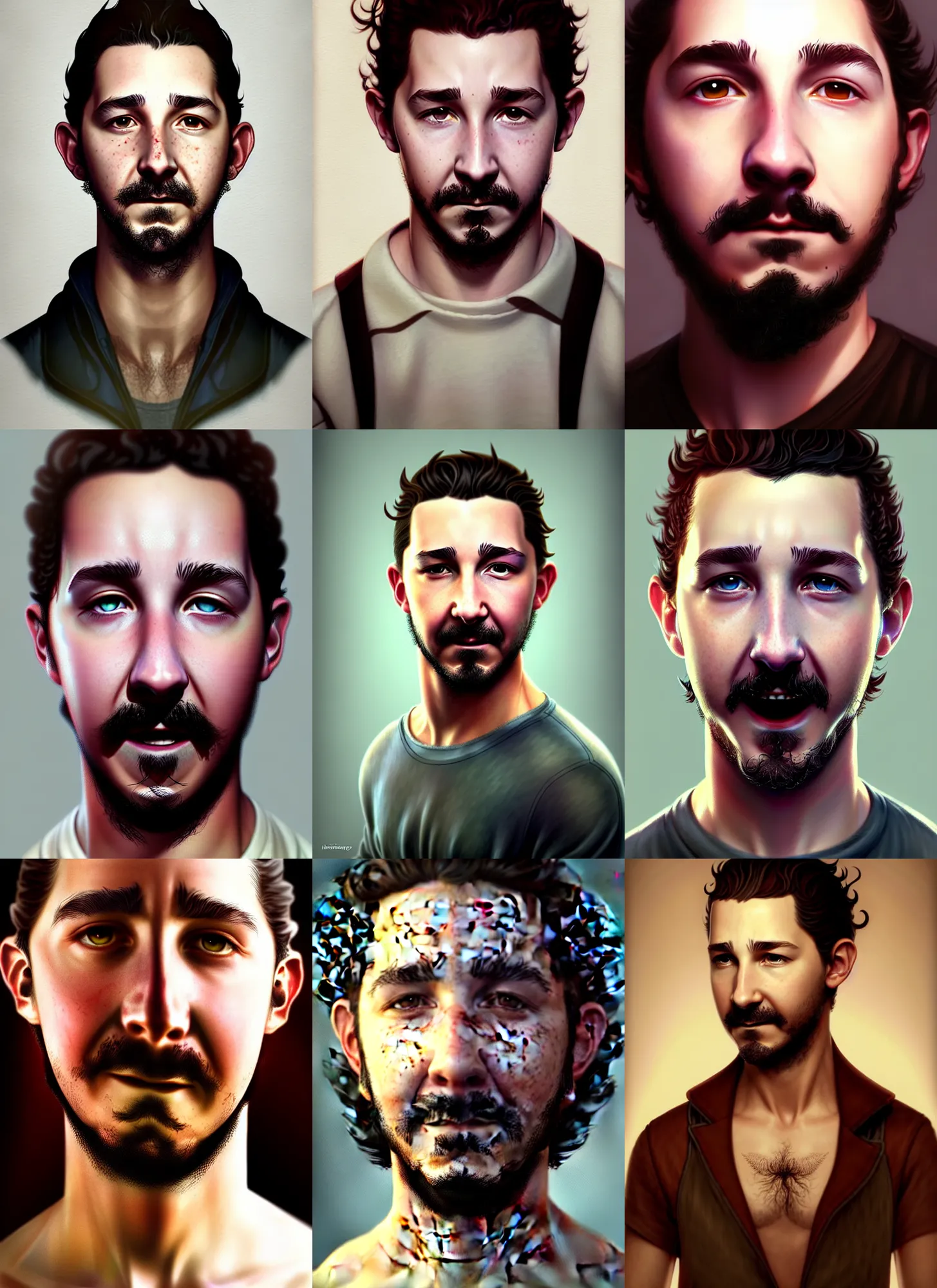 Prompt: beautiful portrait of actual cannibal shia labeouf. character design by disney, charlie bowater, ross tran, artgerm, and makoto shinkai, detailed, soft lighting, rendered in octane