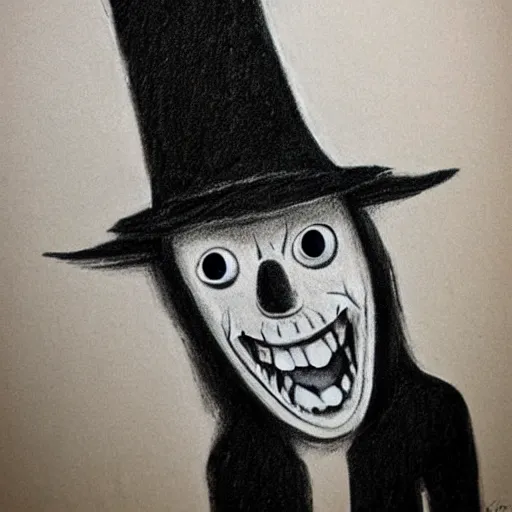 Image similar to horrifying charcoal drawing of the babadook