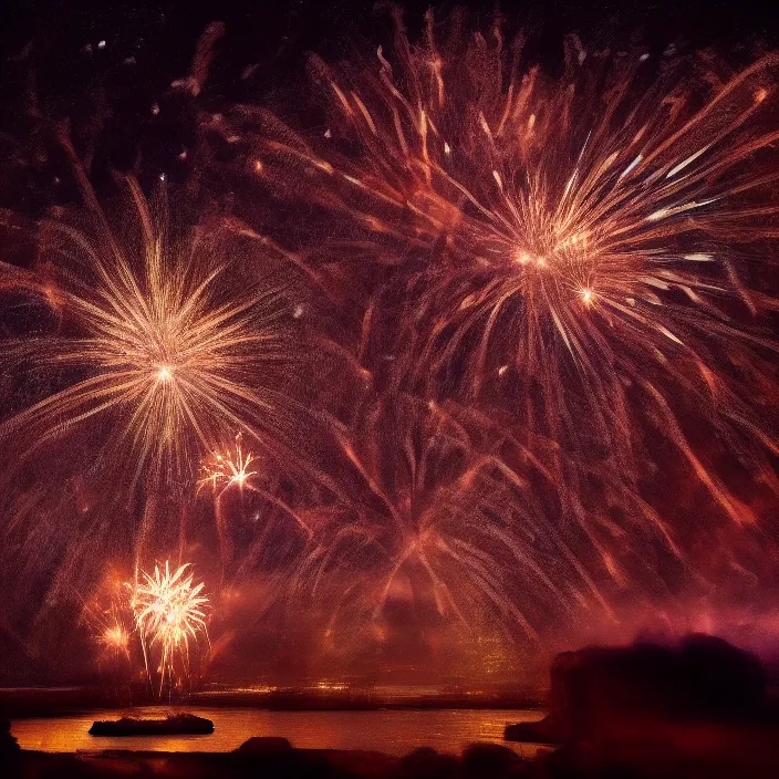 Image similar to fireworks starry sky shot by Steve McCurry trending on art station