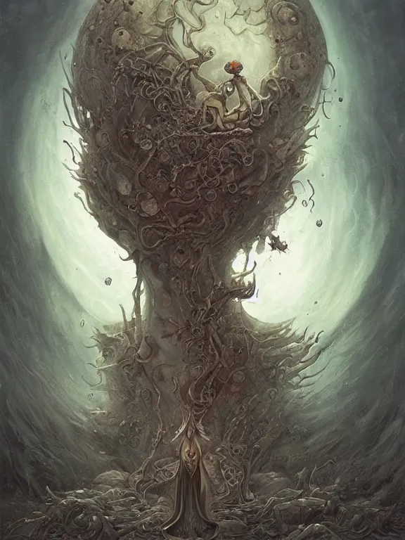 Prompt: A horror illustration layout design of an old Prophecy book revealing the Yidhra who is absorbing other lifeforms to makes her immortall,by Peter Mohrbacher and andrew ferez and Maximilian Pirner and aaron horkey and peter gric,trending on pinterest,medieval,rococo,maximalist,glittering,feminine