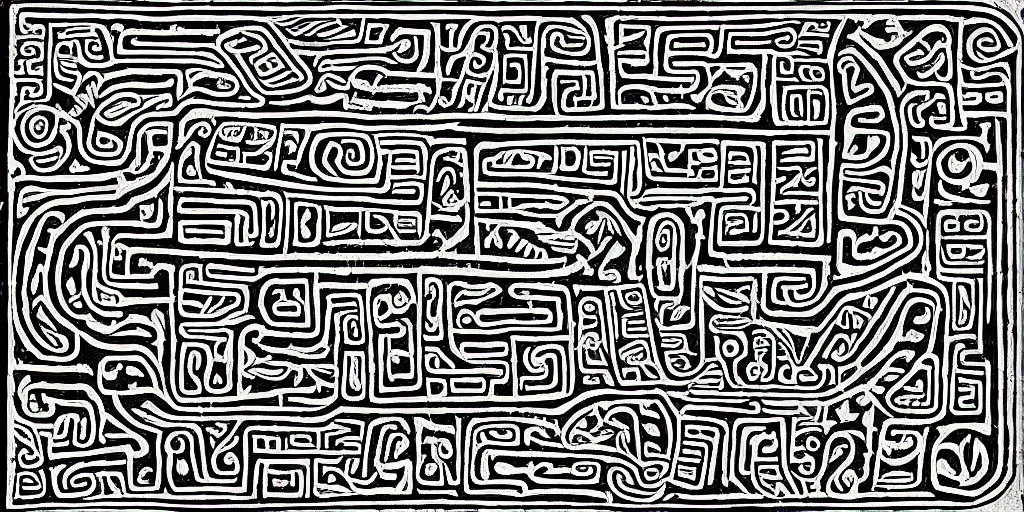 Image similar to mayan hieroglyph blueprints to a spaceship