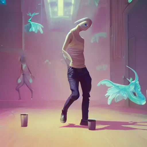 Prompt: highly detailed surreal vfx, 3 d mannequins dancing, happy energy, stephen bliss, unreal engine, greg rutkowski, loish, rhads, beeple, makoto shinkai and lois van baarle, ilya kuvshinov, rossdraws, tom bagshaw, global illumination, detailed and intricate environment