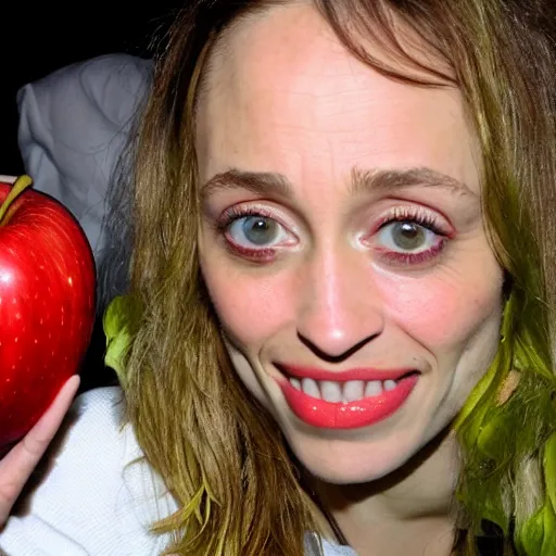 Image similar to an apple with the face of fiona apple