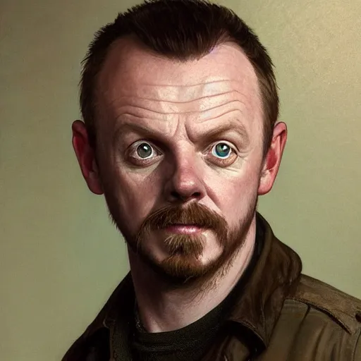 Prompt: portrait painting of joyful simon pegg with a winchester, ultra realistic, concept art, intricate details, eerie, highly detailed, photorealistic, octane render, 8 k, unreal engine. art by artgerm and greg rutkowski and alphonse mucha