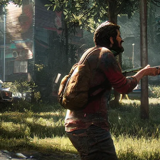 Image similar to “ a still of a clown comedy scene from the last of us part 2 ”