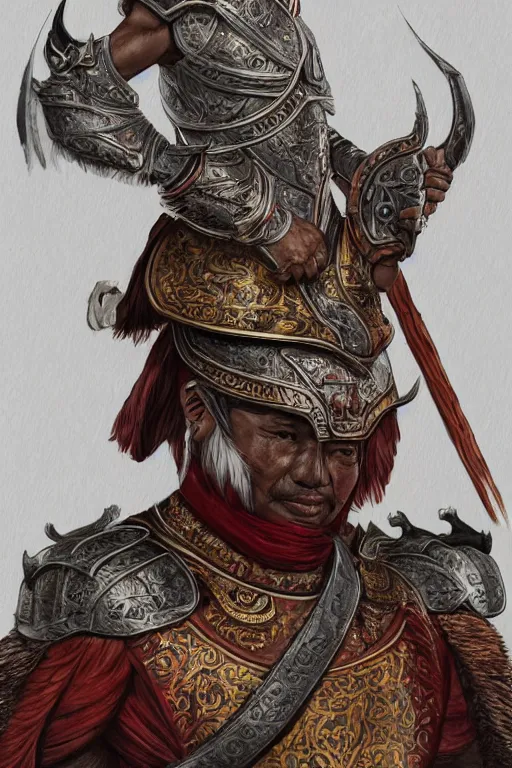 Image similar to full body portrait of king ramkamhaeng the great, leather armor, tai ethnic group, highly detailed, digital painting, watercolor, artstation, concept art, smooth, sharp focus, illustration