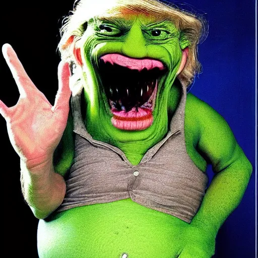 Image similar to trump as a vogon from the movie “ the hitchhiker ’ s guide to the galaxy. ” photograph.