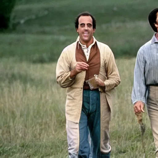 Prompt: Jerry Seinfeld in little house on the prairie movie still