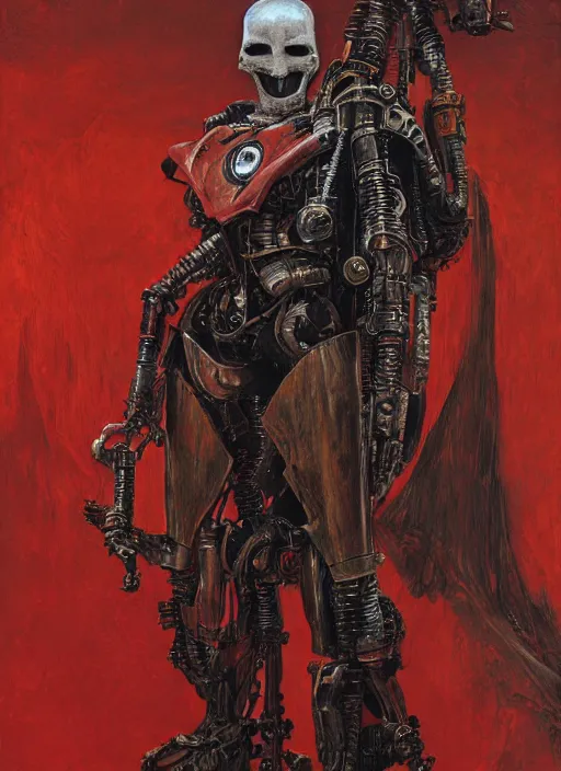 Image similar to portrait of rotten Tom Cruise as adeptus mechanicus in red hood and robe from Warhammer 40000. Highly detailed, artstation, illustration by and John Blanche and zdislav beksinski and wayne barlowe and Gustav Klimt