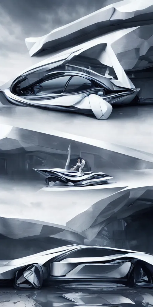 Image similar to sci-fi 3d car, zaha hadid, wall structure, logotype, car, on, the coronation of napoleon painting, digital billboard in the middle, trending on artstation, octane render pinterest, keyshot product render pinterest, reflections, gloss, shiny, artwork in style of Sheng Lam