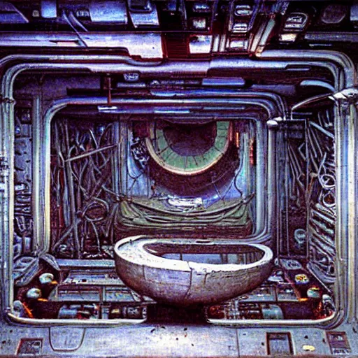 Prompt: painting of a syd mead scifi ancient civilzation interior engine room, beksinski