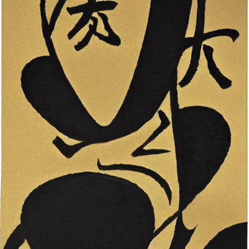 Prompt: painting of the ideograms : 駄 目 てす, black paper with gold lines, calligraphy art, shodo