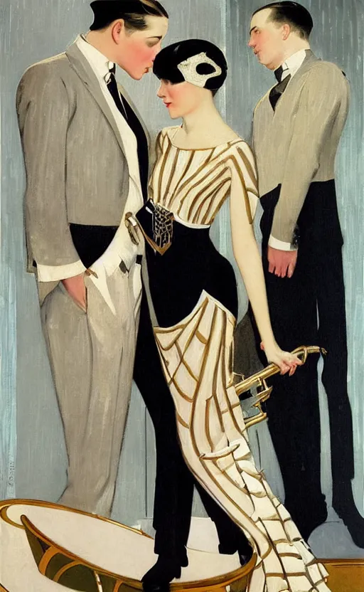 Prompt: an oil painting depicting high society life in the Jazz Age, 1920s style, smooth, Francis Coates Jones, Coles Phillips, Dean Cornwell, JC Leyendecker