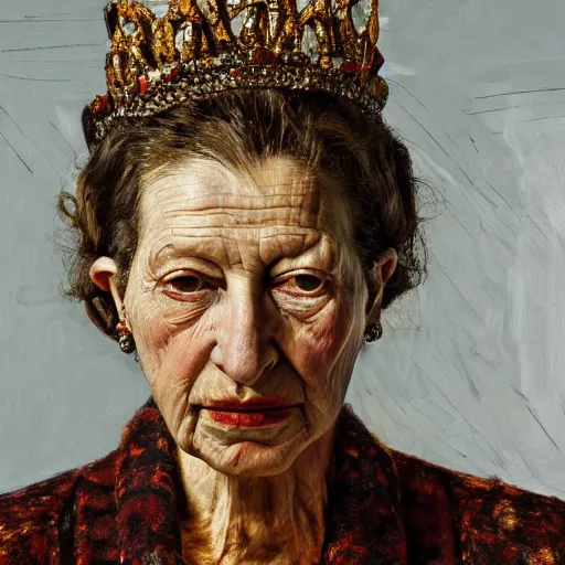 Image similar to high quality high detail painting by lucian freud, hd, exaggerated portrait of colonial queen, photorealistic lighting