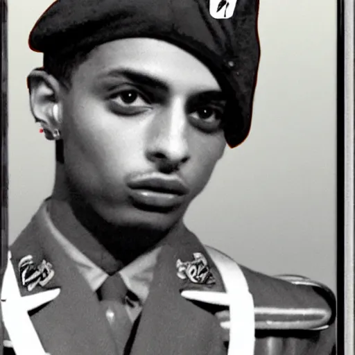 Image similar to playboi carti as a german world war ii soldier captured on a old camera 4 k detailed super realistic