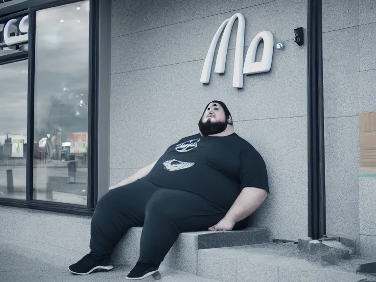 Prompt: fat thanos resting and watching the sun rise on a mcdonalds, cinematic, anamorphic, dramatic, 4 0 mm f / 2. 8