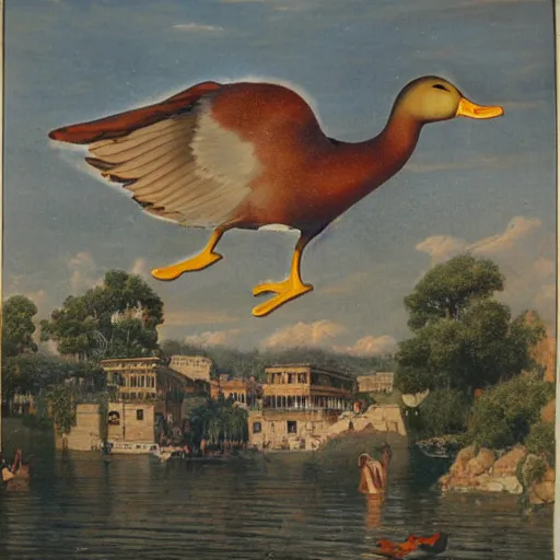 Prompt: The duck colossus of Rhodes