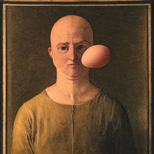 Prompt: A man with an an egg for a head