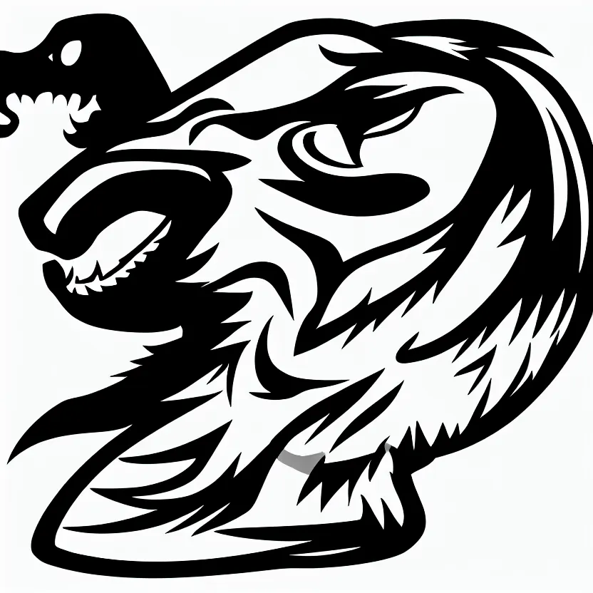 Prompt: Sketch of a velociraptor playing hockey, sports logo, black and white