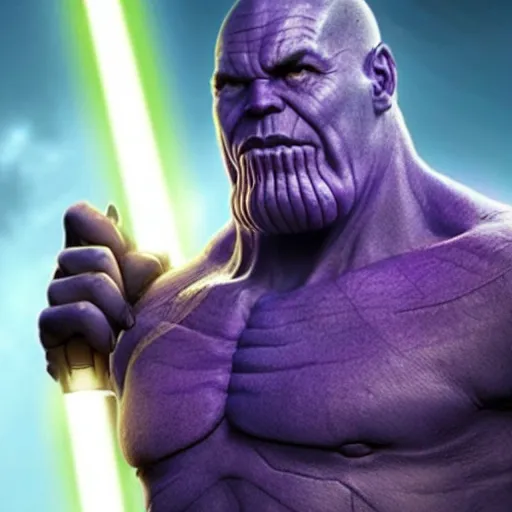Prompt: Thanos with a lightsaber