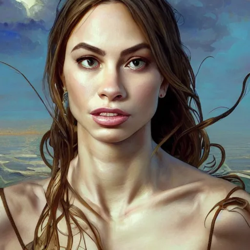 Image similar to clear portrait of a anorexic sofia vergara, malnourished!!, cottagecore!!, background hyper detailed, character concept, full body, dynamic pose, intricate, elegant, highly detailed, digital painting, artstation, concept art, smooth, sharp focus, illustration, art by artgerm and greg rutkowski and alphonse mucha