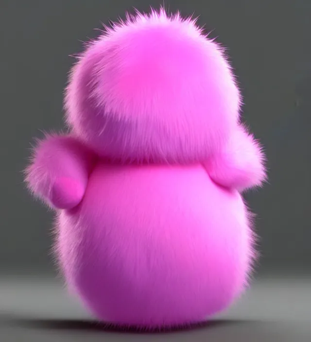 Image similar to high quality 3 d render hyperrealistic very cute big pink little spherical creature, plush mascot, short spiky dense fluffy smooth hair, isometric 3 d, pink fluffy fur, 1 5 0 mm, beautiful natural soft light, rim light, smooth background, artstation, ultra detailed, elegant, ultra detailed, metallic armor, octane render