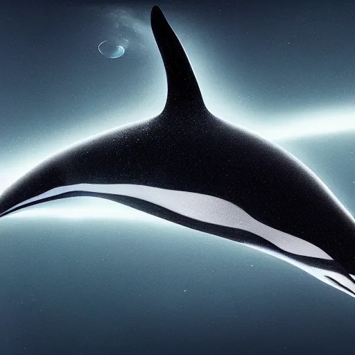 Image similar to celestial orca whale, big eyes, intricate artwork, octane render, CGSociety, cinematic, hyper realism, high detail, octane render, 8k