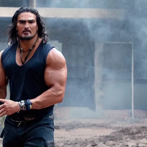 Image similar to film still of jason mamoa as the rock in fast and furious