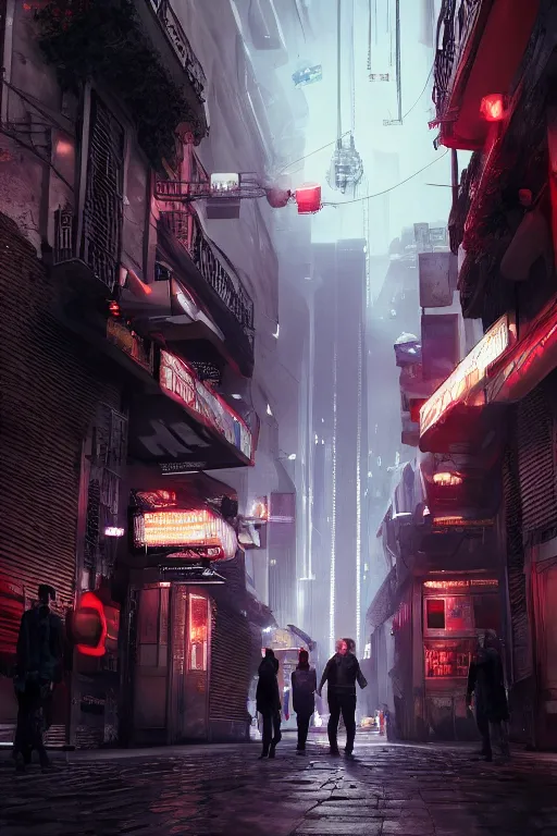 Image similar to in the foreground a Parisian street, in the background a dark-haired man from behind with flashes of electricity coming out of his hands wearing a long matrix-style jacket, realistic, high definition, many details, dramatic scene, detailed and realistic hands, symmetrical face, realistic eyes, cyberpunk art 2077