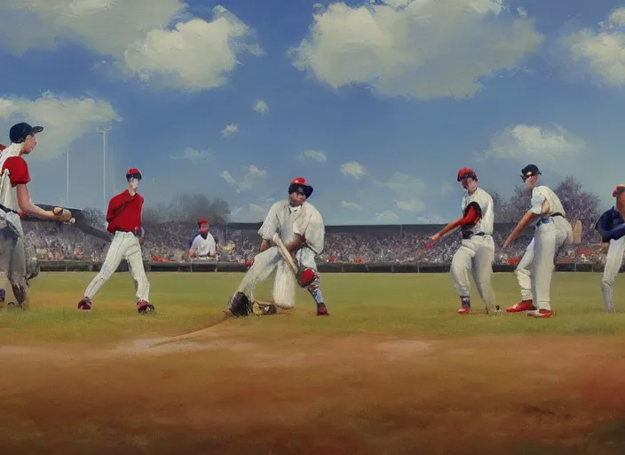 Image similar to field of dreams baseball game, oil painting by jama jurabaev, extremely detailed, brush hard, artstation, for aaa game, high quality, brush stroke